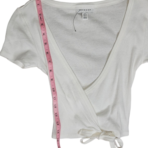 Topshop Short Sleeve Ribbed Ballet Wrap Top, Size 4, White, NWOT - Picture 4 of 7